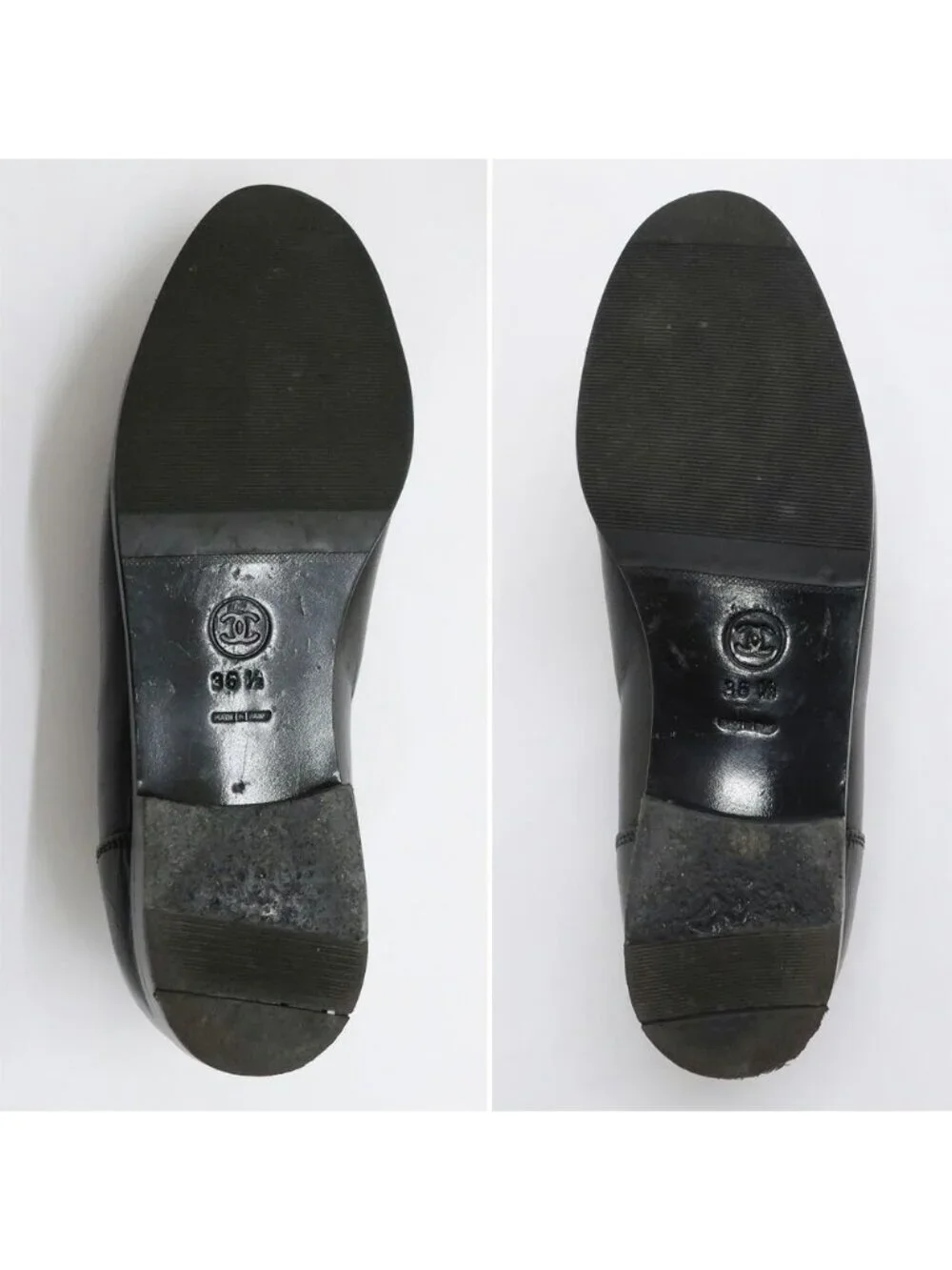 Chanel Turnlock Loafers Black CC Logo Pumps Shoes Heels 1.8 Leather
